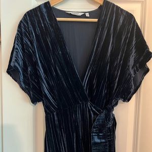 & Other Stories crushed navy velvet wrap midi dress